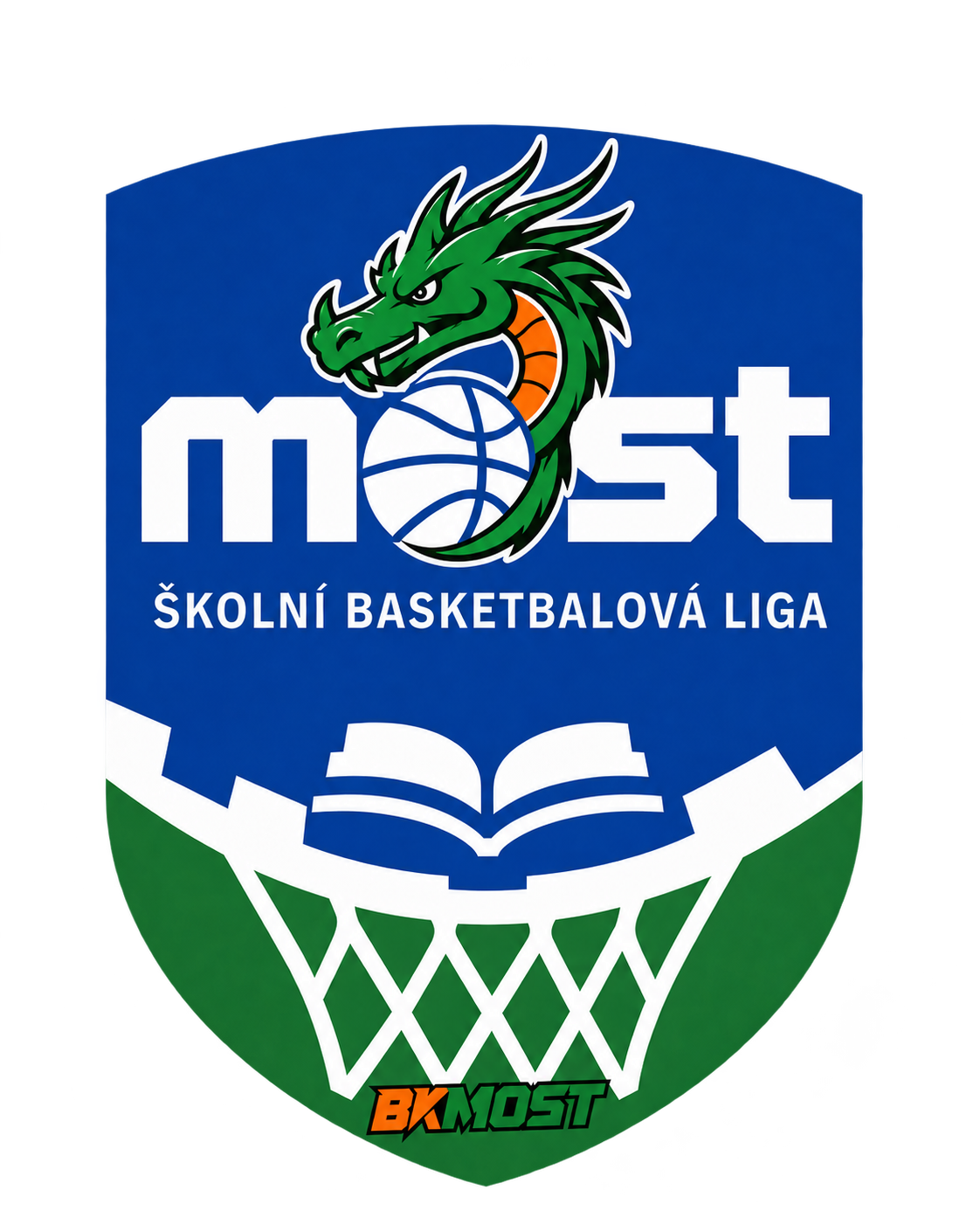 Logo Školní basketbalové ligy Most s drakem BK Most